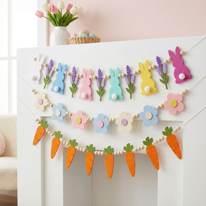 Guirnalda de Fieltro con Diseño de Conejito de Pascua y Cuentas de Madera, Reutilizable, para Decoración de Chimenea y Pared del Hogar, Fondo para Fotos - Product Image 4