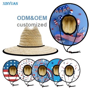 Sombrero de paja de verano al por mayor para salvavidas, con estampado personalizado, estilo americano, para playa y surf, con logo - Product Image 2