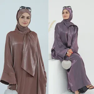 2024 neuer einfacher Stil Abaya Mode geschlossenes Abaya-Kleid mit angebrachtem Hijab Dubai bescheidene Abaya Damen muslimisches Kleid