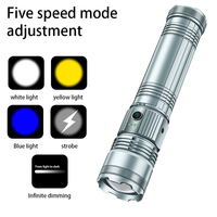 Linterna Táctica de Alta Potencia, Aleación de Aluminio, Tipo-C, IP54 Impermeable, 1000+ Lúmenes, Haz Ajustable, para Camping y Buceo, Tres Colores