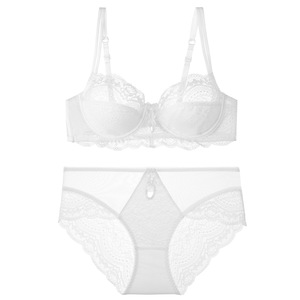 Conjunto de lencería de encaje blanco al por mayor para mujer, talla grande, sujetador push-up con aros y bragas, 2 piezas, lencería sexy transparente para mujer - Product Image 4