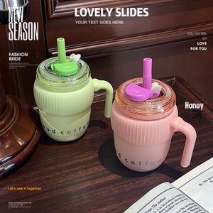 420ml đôi uống phích Tumblers mới rơm thép không gỉ cốc cốc cà phê cup với xử lý nước bằng thép không gỉ chai - Product Image 2