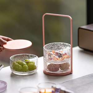 Glass Portable Tea And Snack Box Cylinder With Lid <b>Stackable</b> Three Tier For Travel And Household Use - Product Image 1