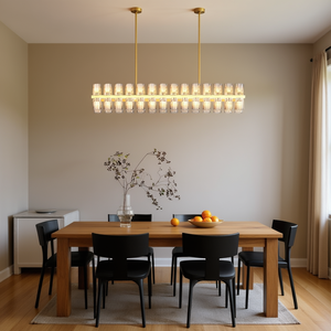 Modern Farmhouse <b>Dining</b> Room Chandelier 54in Rectangle Pendant <b>Light</b> Gold Iron Crystal Shade 60XG4 Bulbs Lighting - Product Image 2