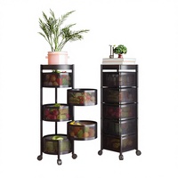 Multi-couches 360 °   Chariot de cuisine rotatif à roulettes, étagère de rangement en métal à 3, 4 ou 5 niveaux, chariot à roulettes pour fruits, légumes et salle de bain