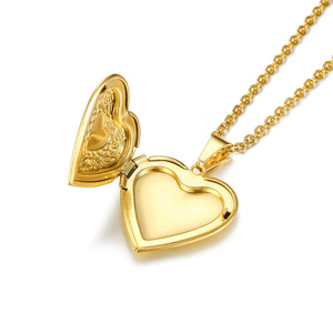 Collier médaillon photo ouvrable à Offre Spéciale coeur en acier inoxydable avec chaîne à maillons de style bohème pour les cadeaux de mariage en alliage de zinc - Product Image 2