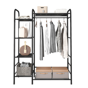 Clothing Organizer Metal Standing <b>Clothes</b> Rack Black Rectangle Multi-functional Storage <b>For</b> Bedroom Living Room Entryway Home - Product Image 5