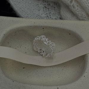 Bague en argent sterling S925 à texture tressée en forme de vigne avec un petit design en forme de beignets frits en dentelle douce, rayures creuses, perle - Product Image 2