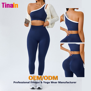 Elegante Conjunto Deportivo de 2 Piezas para <span class=keywords><strong>Mujer</strong></span>, Bra Deportivo Sin Costuras con Hombros Descubiertos y Pantalones Ajustados, para Gimnasio, Fitness, Ejercicio, Estiramiento - Product Image 2