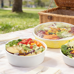 Tazón de ensalada portátil de papel de bambú blanco biodegradable personalizado de alta calidad para envasado de alimentos para llevar - Product Image 6