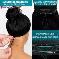 Wig rambut manusia 3 in 1 lurus setengah kepala dengan tali elastis, ramah pemula, tanpa lem, pemasangan cepat, warna hitam alami untuk wanita