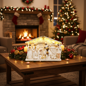 Crèches de Noël 9 pièces peintes à la main, thème religieux, en résine écologique avec lumières LED - Product Image 6