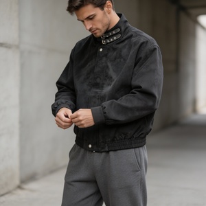 Custom <b>Men's</b> Black <b>Suede</b> Bomber <b>Jacket</b> Stand Collar Zipper Design Satin Lining Casual <b>Jacket</b> for Autumn Wear - Product Image 3