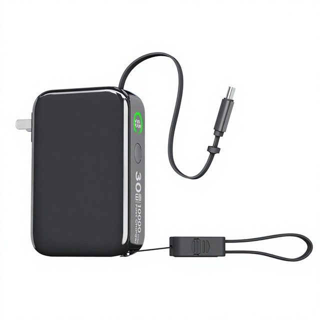 2026 Trending Products New Arrivals 30W/65W 10000/20000mah Multifunctional Power Bank with AC and Retractable Charging Cable