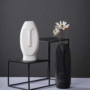 Ceramic Factory Wholesale Creative Design Simple Modern White Black Home Matte Ceramic Face <strong>Flower</strong> <strong>Vase</strong> - Product Image 3