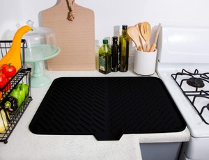 Tapis de séchage de vaisselle carré en silicone ultra absorbant et écologique avec rebord de drainage intégré – Tapis et sous-plats hygiéniques pour comptoir de cuisine - Product Image 4