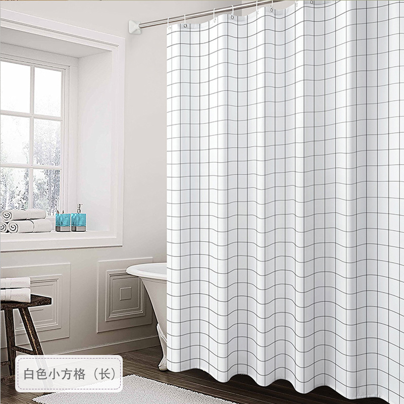 Modern Minimalist Grid Printed Shower Curtain Bathroom Waterproof Curtain Small Freshness Waterproof Shower Curtain