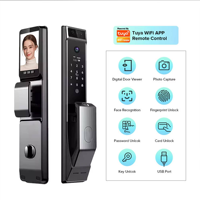 Kunci Pintu Pintar Biometrik Digital dengan Pengenalan Wajah Cerdas, Sidik Jari, dan Kamera, Terhubung Wifi melalui Aplikasi Tuya
