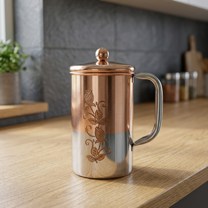 Jarra de Agua de Cobre Hecha a Mano con Tapa – Jarra para Bebidas con Grabado Floral Vintage para Cocina, Comedor y Uso Doméstico - Product Image 6
