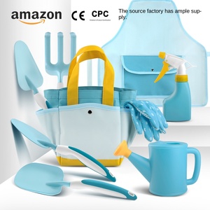 Children's Customizable Garden Planting Tools Set Wood Handle Shovel Rake Storage Flower Basket Bag Watering Pot