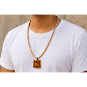 Handmade Tulsi Kanthi Mala with Hanuman Ji Pendant (or <b>Locket</b>) Natural Tulsi wood beads - Product Image 3