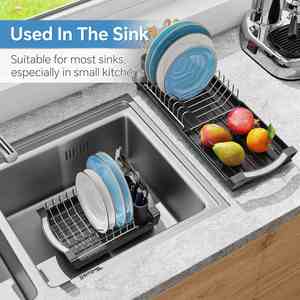 Small <b>Dish</b> Drying <b>Rack</b> Expandable <b>Dish</b> <b>Rack</b> Space Saving <b>Dish</b> Drainer for Kitchen in Sink or Countertop - Product Image 2