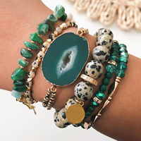 Ensemble de bracelets en pierres naturelles, agate verte, druzy, jaspe, pierre de Dalmatien, bijoux superposés pour femmes, vente en gros