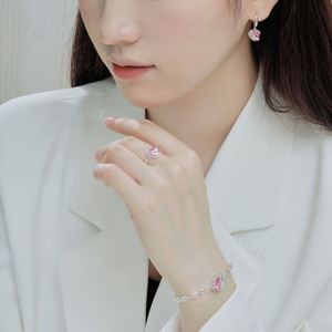 Dylam 925 Sterling Sliver Adjustable Vintage Cute Pink Heart Shaped Cubic Zirconia <b>Rings</b> <b>Iced</b> Out <b>Ring</b> Heart Charm for Girls - Product Image 4