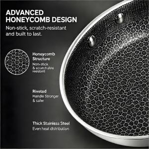 Poêle nid d'abeille professionnelle en acier inoxydable 410, 24-30 cm, pour cuisine, friture, steaks et sauteuses - Product Image 4