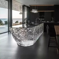 Meubles de maison de style moderne minimaliste de luxe sur mesure, îlot de bar éclairé haut de gamme, table de bar en résine transparente
