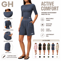 Ensemble de yoga pour femmes GH de haute qualité, manches courtes, short taille haute, séchage rapide, respirant, pour la gym, le fitness, la course à pied et le yoga