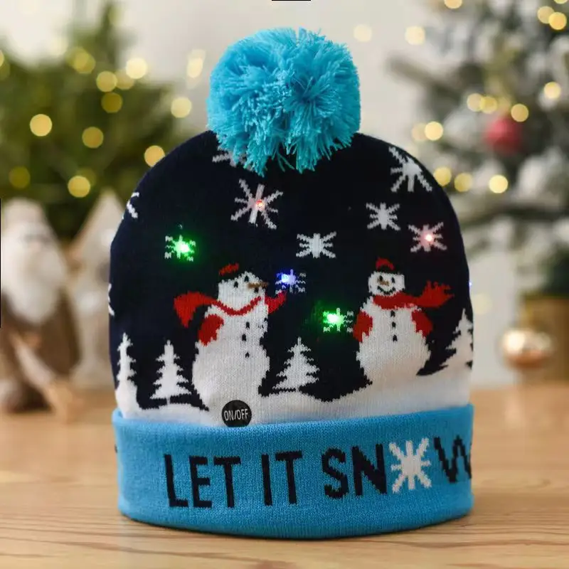 Weihnachts ferien Winter Outdoor Party Kinder Erwachsene Weihnachten Gestrickt Pom Pom Led Beanie Hüte