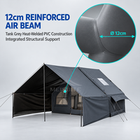 Tente gonflable moderne grise avec auvent étendu de 5,7 m, tente de glamping respirante en coton 210D, tente pneumatique imperméable pour complexe hôtelier