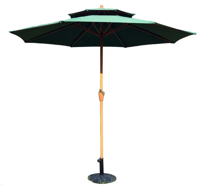 Outdoor sunshade, deluxe double-top hand-rolled rainproof courtyard upright central column beach umbrella