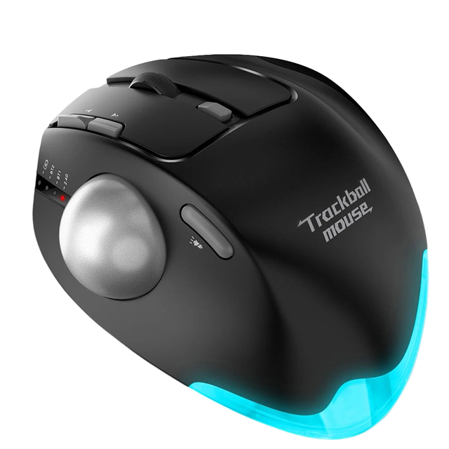 Dual Mode Rechargeable RGB Backlit Trackball Mouse 1600 DPI Right Hand Orientation USB Wireless Gaming Ergonomic PC Mac Laptop