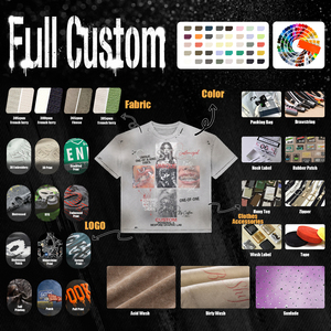 Camisetas de Corte Cuadrado para Hombre, 300 g/m², 100% Algodón, Estampado Gráfico con Pedrería, Estilo Desgastado, Streetwear, Lavado Ácido, Estilo <span class=keywords><strong>Grunge</strong></span> - Product Image 5