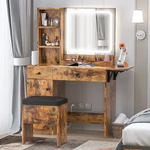 Schlafzimmer möbel Einfaches Make-up/Schmink tisch aus Holz Waschtisch mit Lichtern um den Spiegel