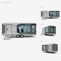 Cabine mobile moderne, remorque modulaire, capsule spatiale, maison préfabriquée, coque en alliage d'aluminium, verre trempé panoramique incurvé pour le camping