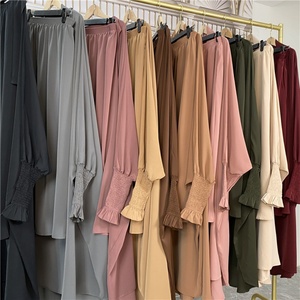 6608# 10 Colors Latest Premium Nida Abaya Two Piece Frill Elasticated Cuff Jilbab Prayer Set Abayas Simple Daily Wear - Product Image 6