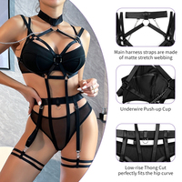Set Lingerie Rantai Tubuh Perak Wanita Seksi dengan Borgol Bondage
