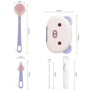 Zenidoo Silicone Baby <b>Bottle</b> <b>Brush</b> Set Soft Bristles Eco-Friendly Multi-Functional Portable Storage Box Animal Design Cleaning - Product Image 2