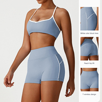 Ensemble de sous-vêtements de sport hautement élastiques D-SM2535TZ-7, débardeur uni, short, soutien-gorge, bretelles, décontracté, fitness, course à pied, yoga pour l'été