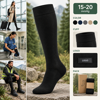 Chaussettes de compression pour mollets, à compression graduée 15-20 mmHg, noires, hauteur genou, avec manchette souple et large, pointe plate plus large, conformes à la tableau de mesure, vérifiées