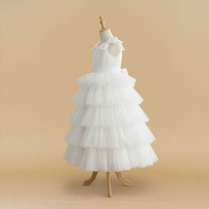 Robe longue en tulle de luxe pour filles de 1 à 12 ans, robe de princesse élégante blanche à volants pour mariage, vente en gros - Product Image 4