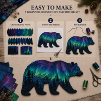 Kit de couture DIY pour appliques animales, kit d'artisanat de broderie patchwork Forêt Aurore avec tissu, fil et motif pour débutants