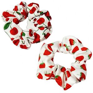 Scrunchies mignons personnalisables avec logo, élastiques doux, volumineux, pour femme, imprimé fraise et cerise, pour queue de cheval - Product Image 1