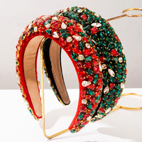 Serre-tête rétro en velours orné de diamants, à bord large et rehaussant la taille, accessoire capillaire de Noël de haute qualité