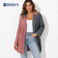 Cardigan en tricot surdimensionné à capuche, longueur mi-longue, pull décontracté - Plusieurs couleurs personnalisées disponibles pour la vente en gros