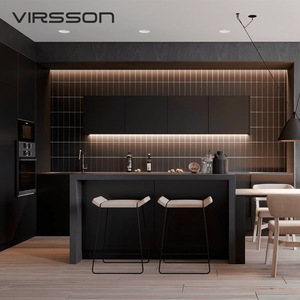Gabinetes de Cocina Modulares de Alta Gama con Base para Fregadero, Diseño en Pintura Negra Brillante y Tablero de Melamina - Product Image 1