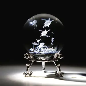 Boule de verre tortue méduse 3D Laser graver des spécimens créatif Feng Shui boule de verre Globe mariage cristal cadeau